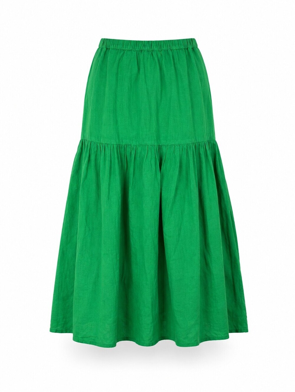 Left On Friday Beach Linen Green Tiered Midi Skirt Elastic Waist S